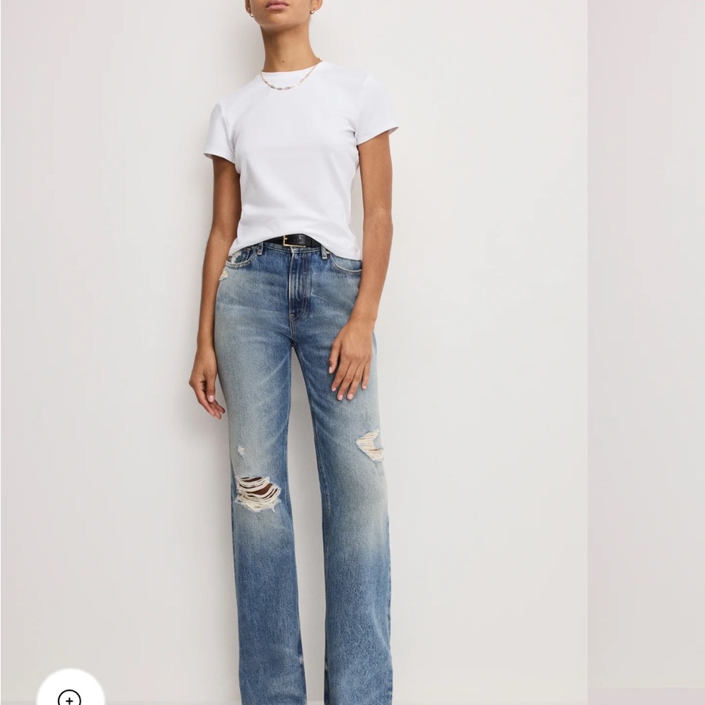 Good American Light Blue Distressed Wide Leg Jeans